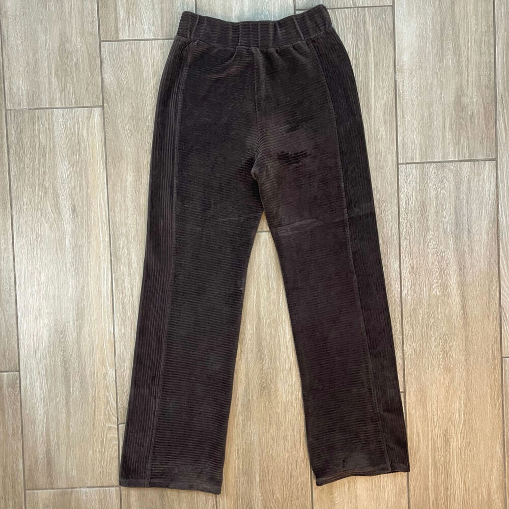 Nuuds Ribbed Corduroy Pants Womens Small Brown Wide Leg Pull On Lounge
